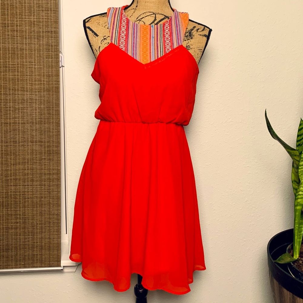 Orange Embroidered Collar Dress